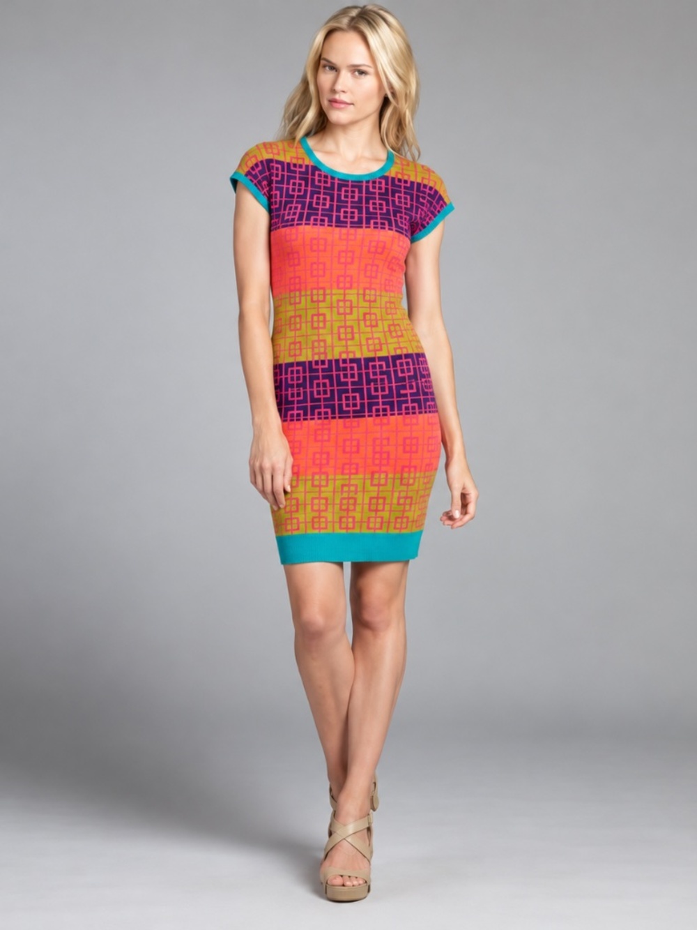 Nicole Miller Artelier Cap Sleeve Color Block Sweater Dress